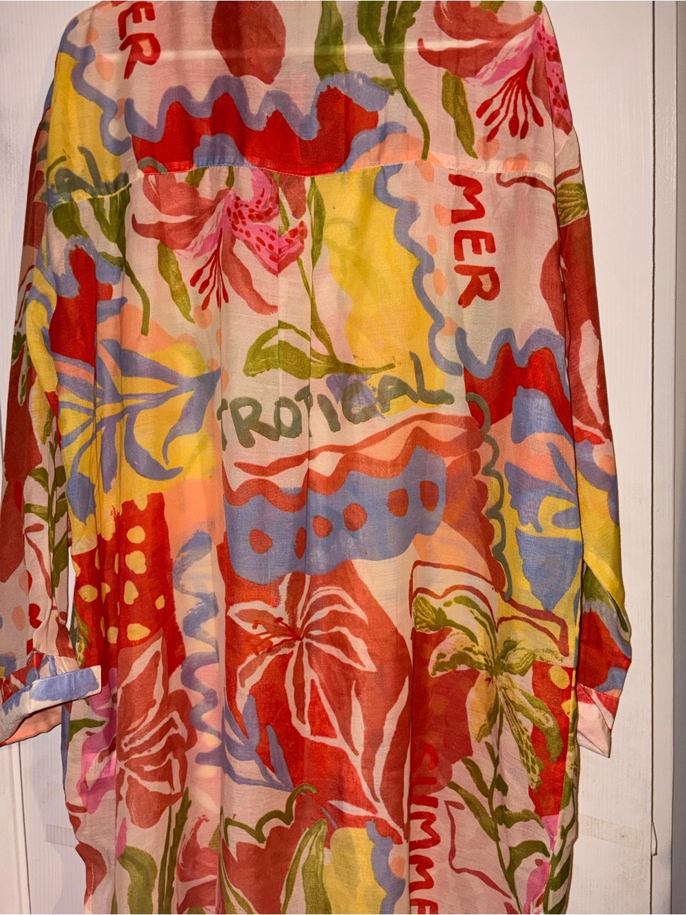 Colorful Abstract Floral Button-Up Tunic Blouse | Lightweight - Picture 4 of 4
